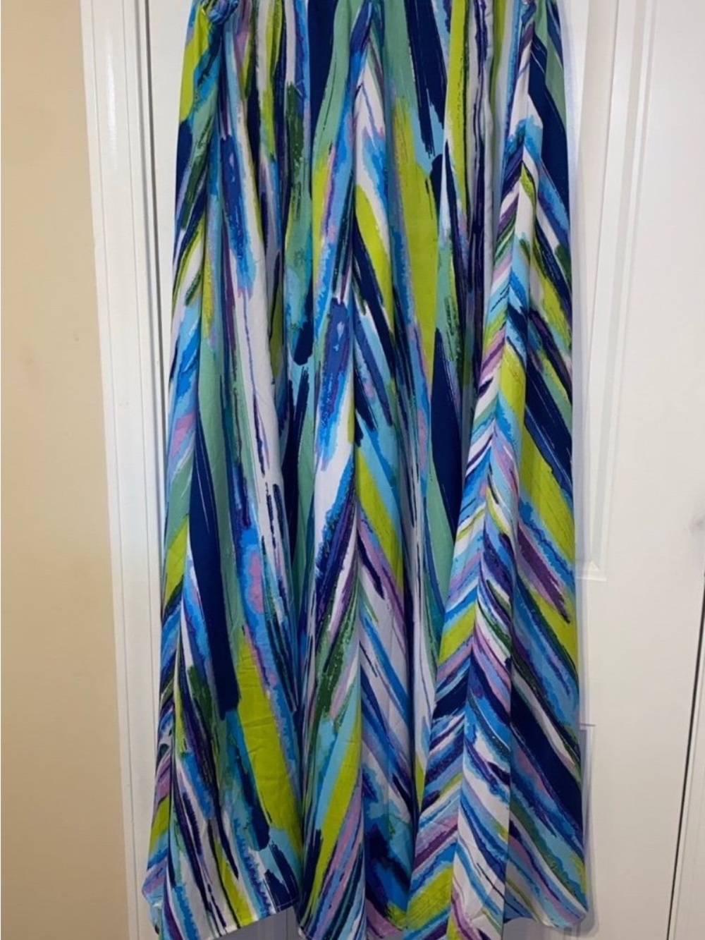 NWOT Cupio Chevron Maxi Skirt in Blue, Green & Purple Hues